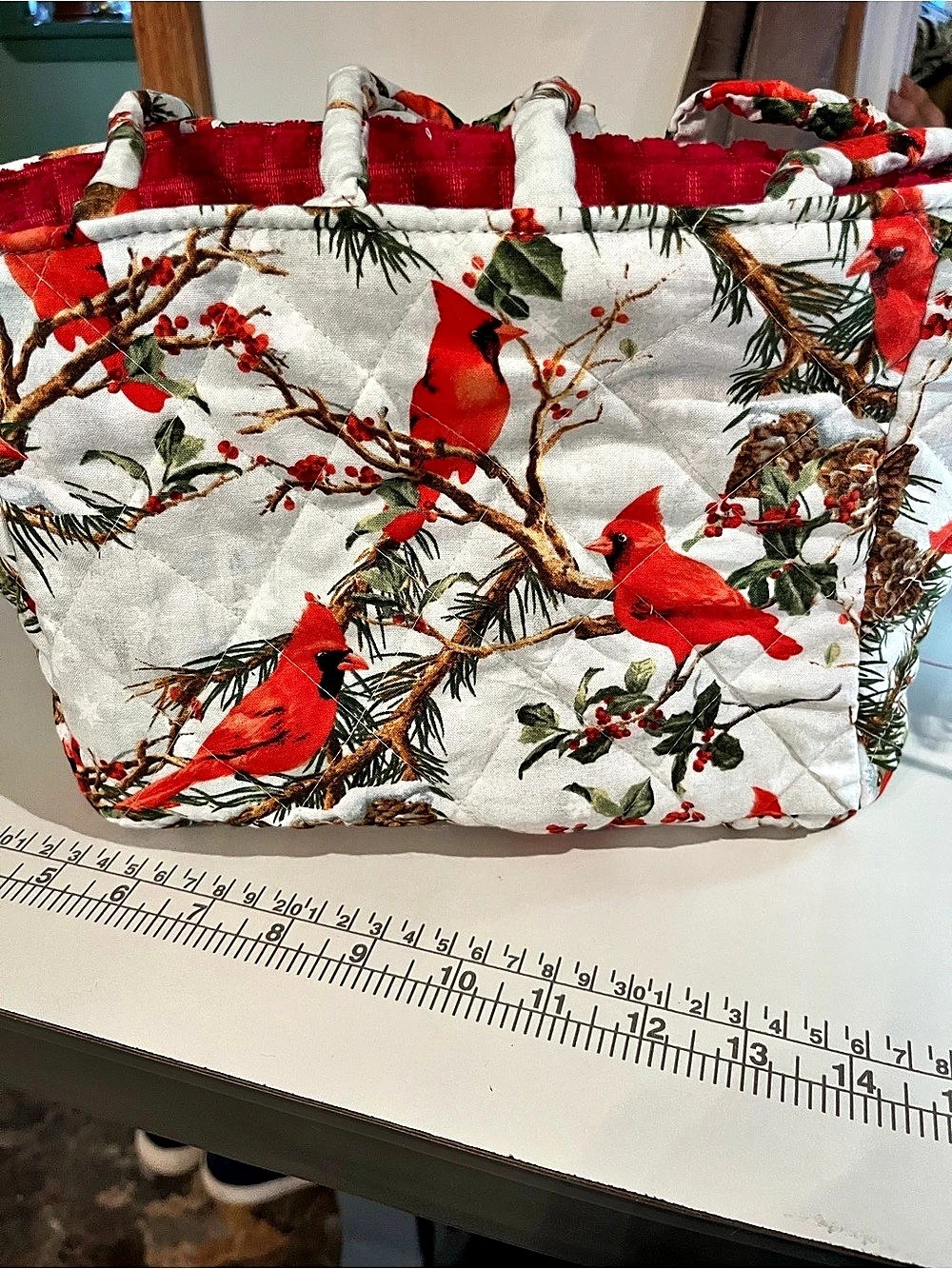Cardinal Print Holiday Tote White & Red